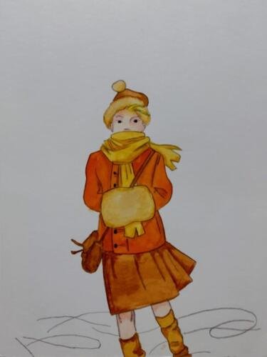 Patineuse, dessin et aquarelle
